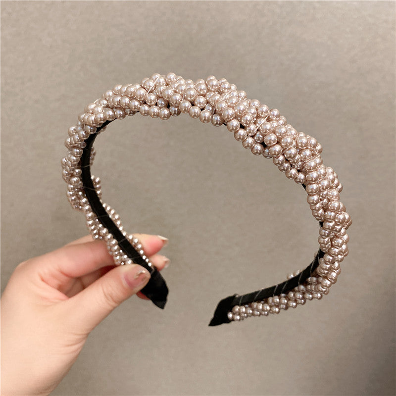 Wide Side Pearl Twist Braid Hairband